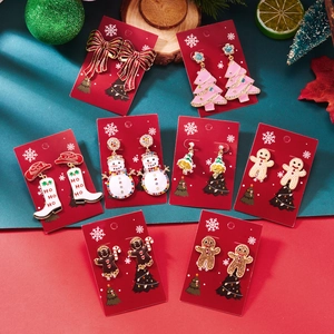 Kerst Legering Emaille Oorbellen Sneeuwvlok Sneeuwpop Kerstboom Strik Bel Strass Feestelijke Sieraden Voor Vrouwen