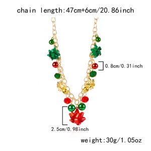 Vue détaillée du collier de Noël avec cloches, nœuds colorés et dimensions du produit