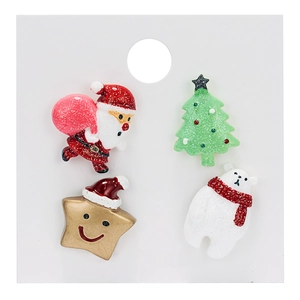Christmas acrylic brooch set with Santa, reindeer, tree and polar bear glitter designs