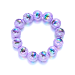 Dettaglio di perle viola iridescenti con stampe di insetti neri per Halloween