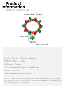 Tabella delle taglie del bracciale natalizio con perline e ciondolo ad albero verde