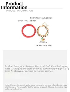 Detailed view of Christmas bracelet set with red polymer clay beads and snowflake pendant