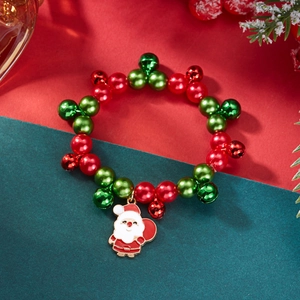 Bracciale natalizio di perline con ciondolo Babbo Natale e campanellini festivi