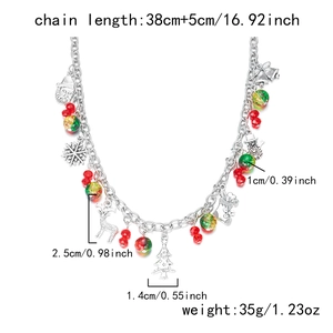 Detailed specs of festive Christmas necklace with charms and weight measurements