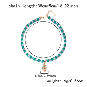 Christmas necklace dimensions showing 38+5cm chain length and 1.5cm tree pendant size