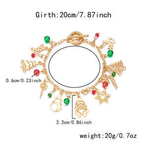 Detailed view of Christmas charm bracelet with OT toggle clasp and size measurements