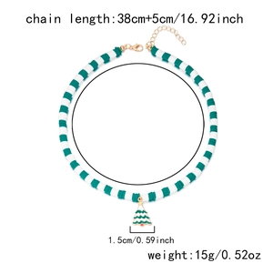 Detail view of double-layer Christmas tree bead necklace showing dimensions and weight
