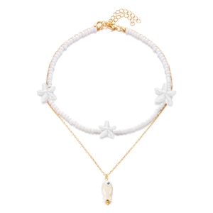 Ocean style double-layered necklace with ceramic fish pendant and star beads