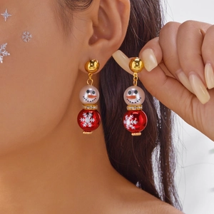 Kerstmis Sneeuwpop Kerstman Oorbellen Voor Dames Legering Imitatieparel Strass Feestelijke Sieraden Cadeau