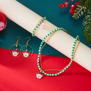 Set gioielli natalizi con ciondoli alce e perline verdi inclusi collana e orecchini