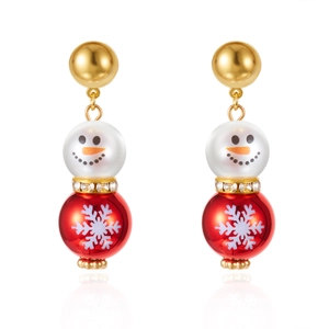 Schattige kerst sneeuwpop oorbellen met gouden knopjes en rood sneeuwvlokkenpatroon