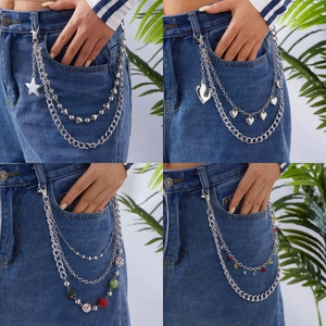 Chaîne de Taille en Métal Multicouche Hip Hop Avec Pendentifs Papillon Künstliche Perle Cœur Étoile pour Jeans Accessoires Bijoux Punk