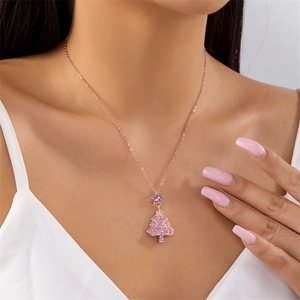 Christmas Alloy Rhinestone Snowflake Christmas Tree Pendant Necklace Earrings Set Holiday Jewelry For Women Party Gift
