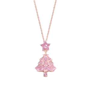 Rose gold Christmas tree pendant necklace with pink crystals and star detail