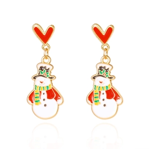 Détail de la boucle d'oreille bonhomme de neige avec clou en cœur rouge et émail coloré