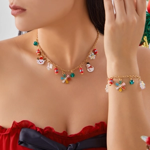 Detail eines Weihnachts-Schmucksets mit Rentier- und Schneemann-Anhängern am Modell