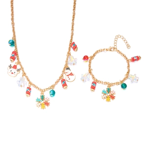 Weihnachts-Schmuckset mit Weihnachtsmann, Rentier und Schneemann auf Goldketten