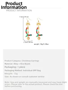 Christmas bow earrings with festive red green white beads and gold frosted ball drops