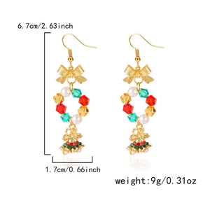 Detailed view of Christmas bell drop earrings with dimensions and weight specs