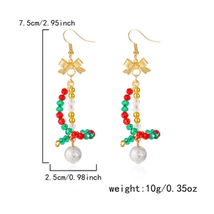 Detail view of beaded Christmas earrings with 7.5cm length and 10g weight specifications