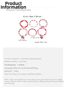 Détails du lot de bracelets extensibles roses avec cœurs et perles lettrées d'amour