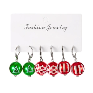 Lot de six boucles d'oreilles de Noël avec boules festives rouges et vertes