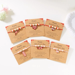Pulsera de Cuerda Trenzada a Mano con Corazón para Mujer San Valentín Aleación Cuentas XOXO Love Colgante Joyería Ajustable