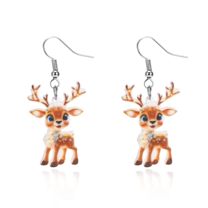 Christmas reindeer acrylic drop earrings for women with festive cartoon deer pattern