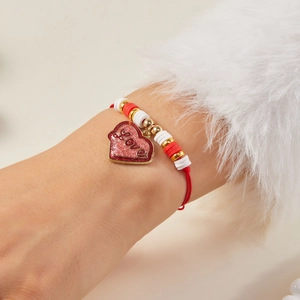 Pulsera trenzada de corazón con dije Love y cuentas para regalo de San Valentín