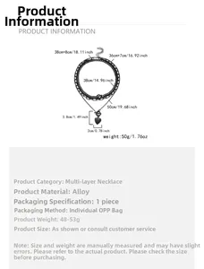 Detailed size specifications for a multilayer heart pendant necklace with OT buckle