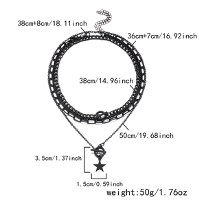 Detailed dimension guide for multi-layer black star necklace with OT buckle and lengths