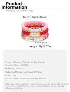 Detail von vierteiligem Valentinstag-Perlenarmband-Set mit XOXO und BE MINE Schrift