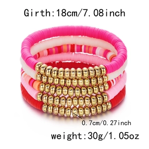 Details des 5-teiligen Herz-Armband-Sets in Rosa mit Größenangaben und Gewicht