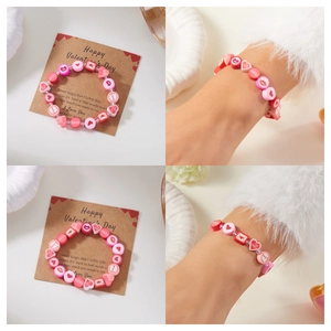 Bracciale di Perline in Argilla Polimerica con Cuore di San Valentino Donna Carino XOXO Love Pattern Gioielli Fatti a Mano