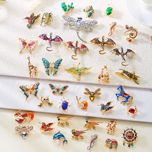 Vintage Alloy Enamel Animal Flower Brooch Pin For Women Rhinestone Bird Butterfly Dragonfly Elephant Insect Lapel Jewelry