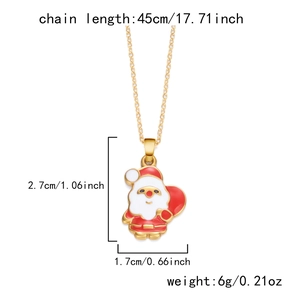 Détails du collier de Père Noël en émail avec les dimensions et la longueur de chaîne