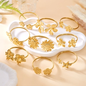 Edelstahl Hohl Blume Herz Schleife Offener Armreif Für Damen Vintage Goldbeschichtet Sonne Mond Einstellbar Schmuck Geschenk
