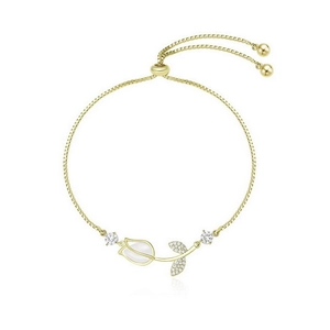 Golden tulip cat eye stone bracelet with adjustable slider chain and zircon accents