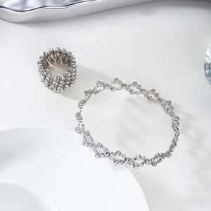 5-reihiger Kristall Teleskop-Ring und Armband Kombi in Silber-Finish Schmuck-Set