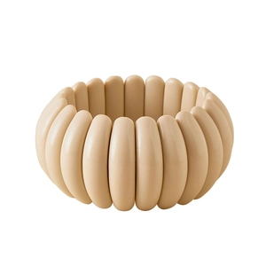 Minimalist beige geometric elastic segmented bracelet with smooth resin texture
