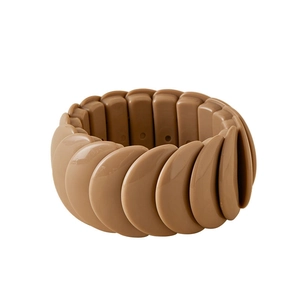 Coffee brown geometric acrylic cuff bracelet with flexible stacked resin segments