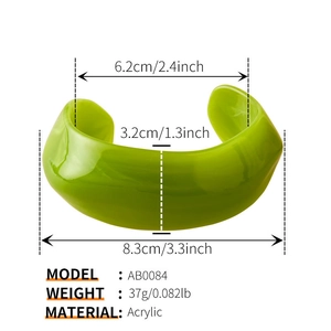 Macro view of green acrylic cuff bracelet with irregular wave thickness and size details