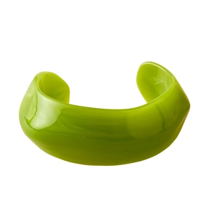 Vibrant lime green acrylic open bangle with thick C-shaped vintage minimalist design