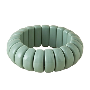 Maillard sage green beaded stretch bracelet featuring smooth acrylic tiles for women