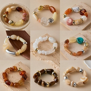 Retro colorful beaded bracelets with irregular resin stones for summer beach vacation style