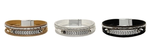 Dreilagiges Boho-Armband aus Kunstleder mit Kristallketten und praktischem Magnetverschluss