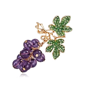 Broche Raisin Élégante en Alliage Émaillé pour Femmes Mode Fruit Plante Strass Accessoire Bijou pour Banquet Fête