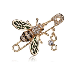 Broche Abeille en Alliage Vintage Strass Émail Insecte Épingle de Sûreté Avec Pendentif en Nid d'Abeille Bijoux de Broche Animale Mode pour Femmes