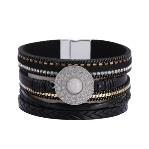 Bohemian multi-layer leather bracelet with crystal rhinestones and magnetic buckle