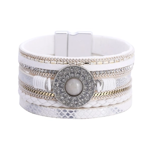Bohemian multi-layer wrap bracelet with white leather, silver chains and crystals